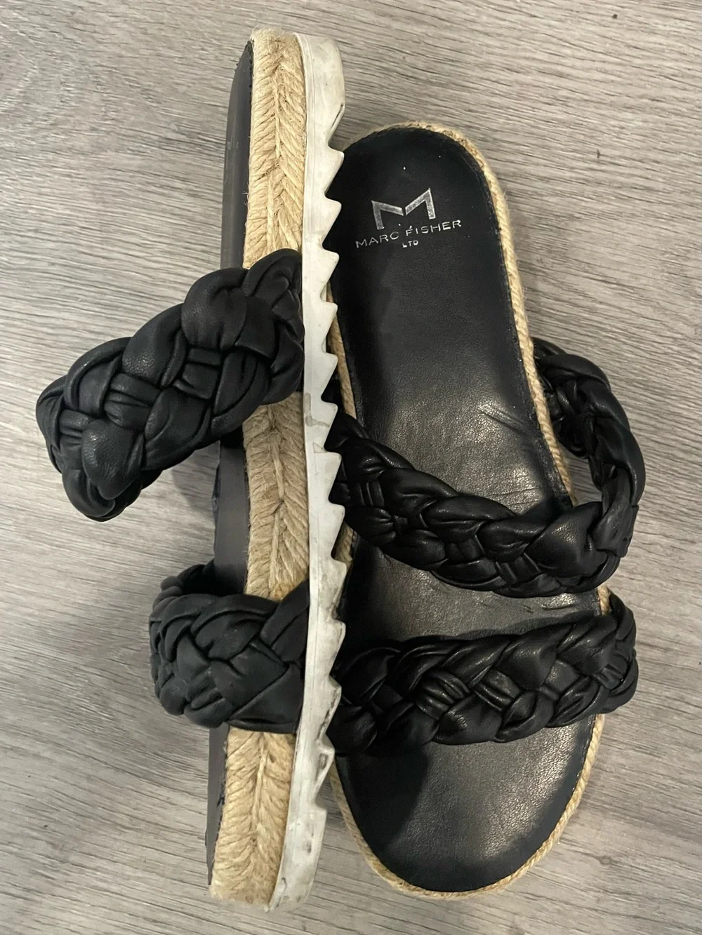 Marc Fisher black braided double-strap espadrille slides Size 6 1/2 M